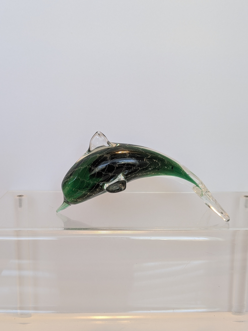 Glass Dolphin Figurine - Green and Black Decorative Accent